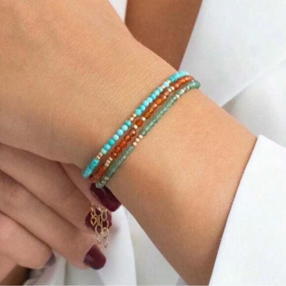 Turquoise and Gold Beaded Bracelet #1777 - Picture 2 of 4